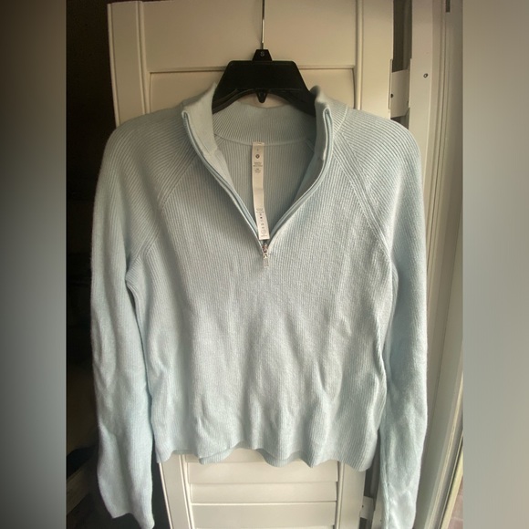 Lululemon Cotton Blend Half Zip Sweater in Powder Blue - Picture 7 of 9